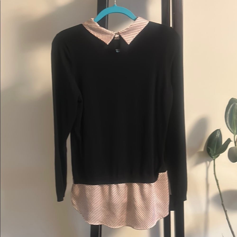 Layered Black and White Blouse with Peter Pan Collar - Picture 3 of 3